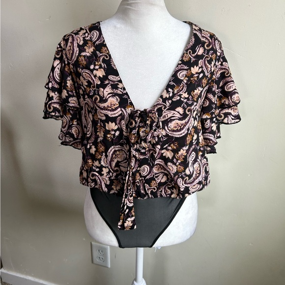 Free People Call Me Later Bodysuit Top Women’s XS Casual Paisley Printed EUC - Picture 9 of 10